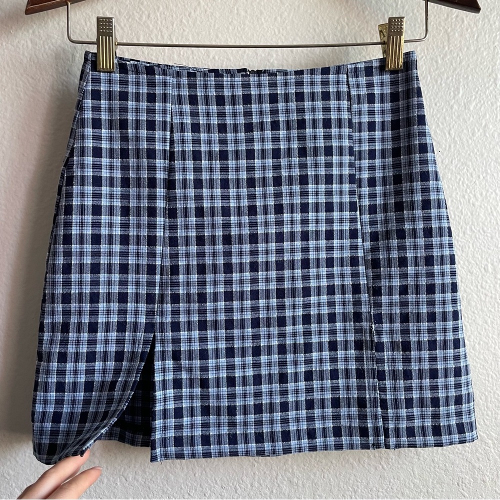 Vintage 90s XOXO Navy and Light Blue Plaid Mini Skirt